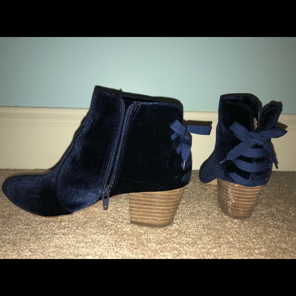 Blue suede booties